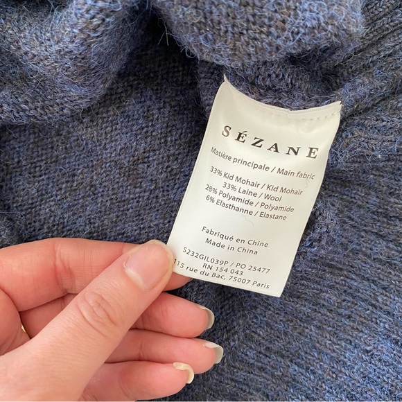 Sezane Blue Mohair Wool Blend Mother of Pearl Button Placket Sweater Jumper - Picture 9 of 10